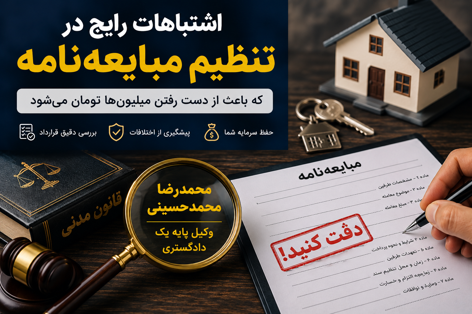 تنظیم مبایعه نامه وکیل ملکی محمدرضا محمدحسینی وکیل پایه یک دادگستری قانون الزام به ثبت معاملات اموال غیر منقول