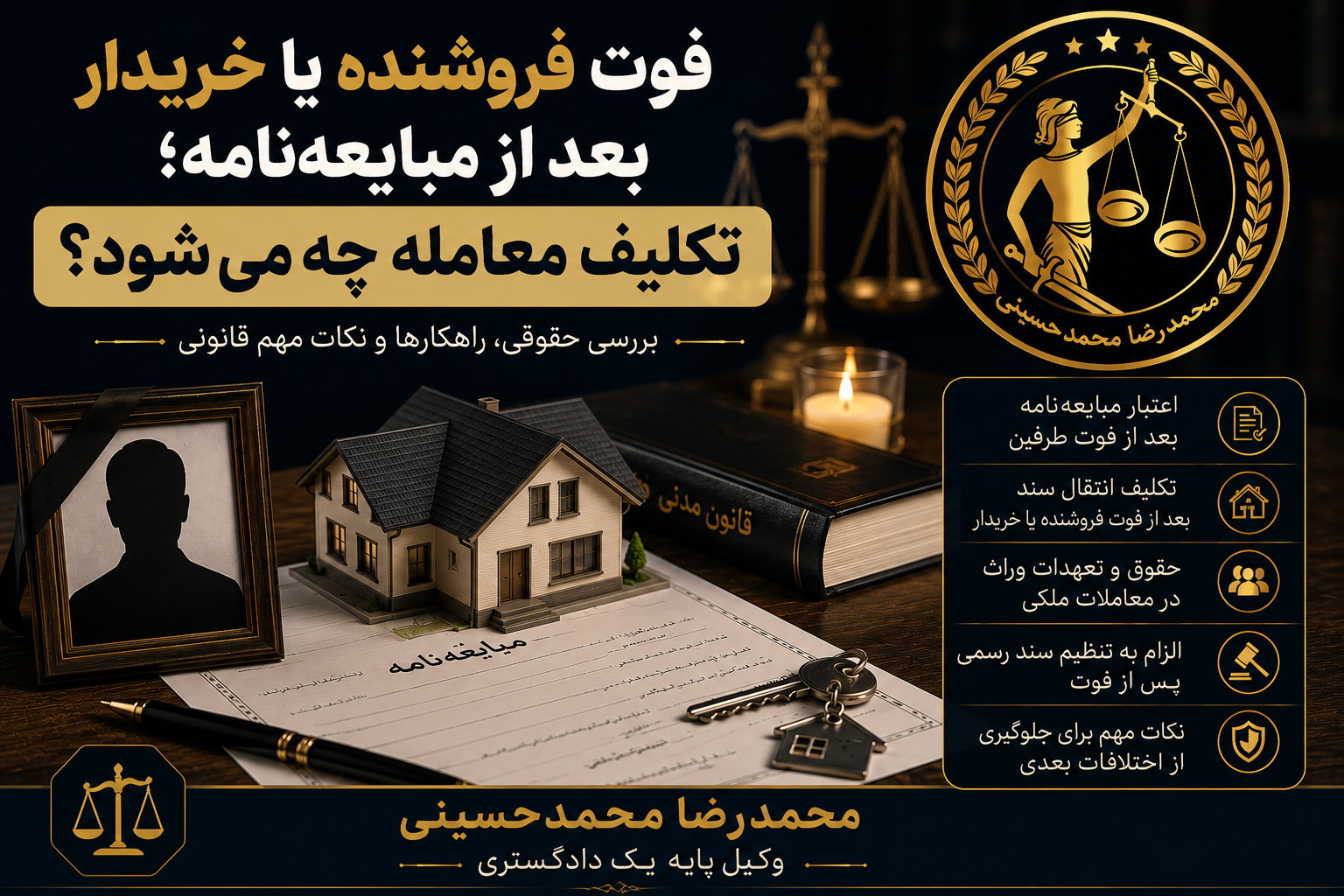 تعیین تکلیف معامله بعد از فوت فروشنده یا خریدار وکالت بلاعزل فروش ملک نقش ورثه محمدرضا محمدحسینی وکیل پایه یک دادگستری