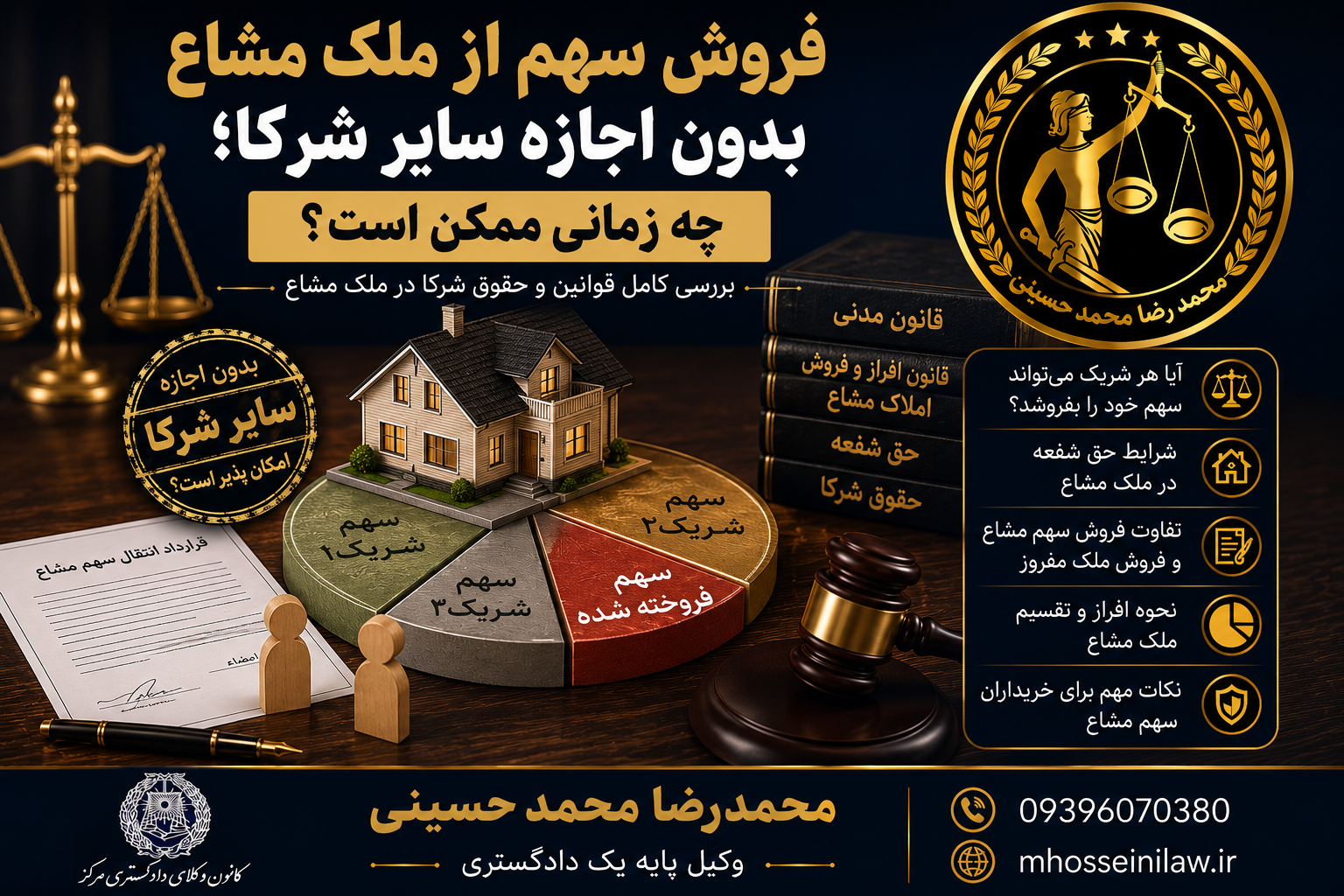 فروش سهم از ملک مشاع بدون اجازه سایر شرکا ملک افراز نشده افراز ملک وکیل ملکی محمدرضا محمدحسینی وکیل پایه یک دادگستری