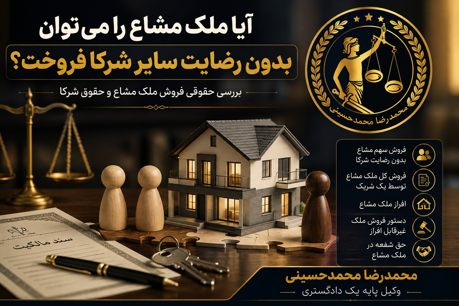 فروش ملک مشاع و احکام آن فروش ملک مشاع بدون رضایت شرکا وکیل ملکی محمدرضا محمدحسینی وکیل پایه یک دادگستری