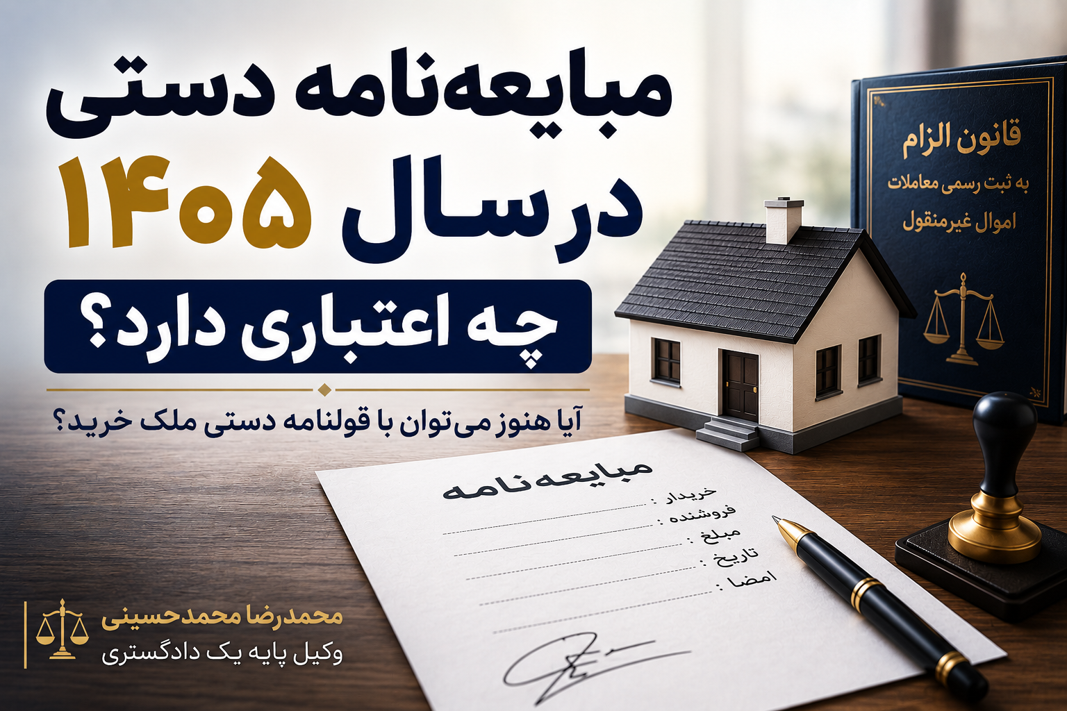 مبایعه نامه دستی در سال 1405 آیا با قانون جدید مبایعه نامه دستی هنوز اعتبار دارد قانون جدید ثبت معاملات ملک محمدرضا محمدحسینی وکیل پایه یک دادگستری