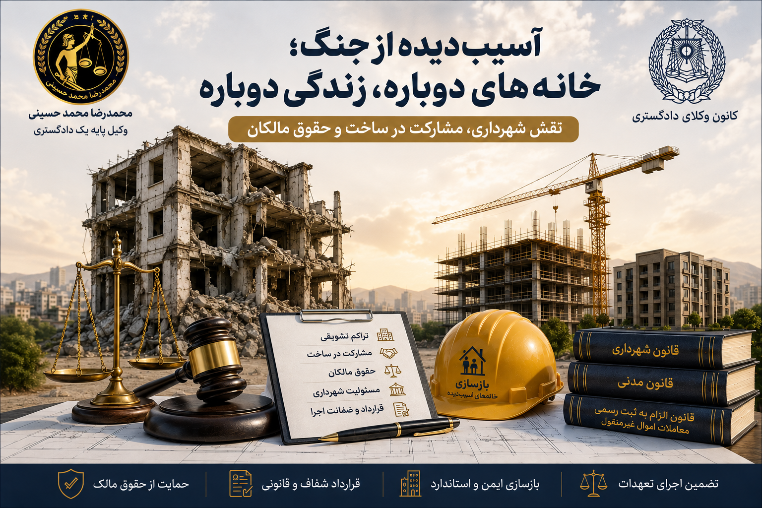 طرح شهرداری برای بازسازی خانه های آسیب دیده از جنگ مشارکت در ساخت شهرداری تراکم تشویقی محمدرضا محمدحسینی وکیل پایه یک دادگستری